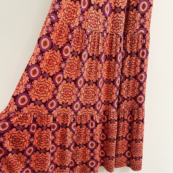 Soma Weekend Medallion Ruffle Sleeve Maxi Dress Pockets Built in Bra Smocked SM - Picture 6 of 12